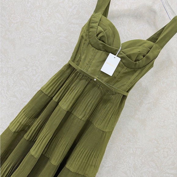Zimmermann Olive Green Tiered Midi Dress - Picture 2 of 7